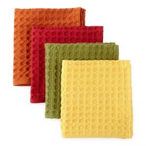 SALE!! NWT Homewear Harvest Fall Colors 4 pc Waffle Dish Cloths Set Autumn 12"